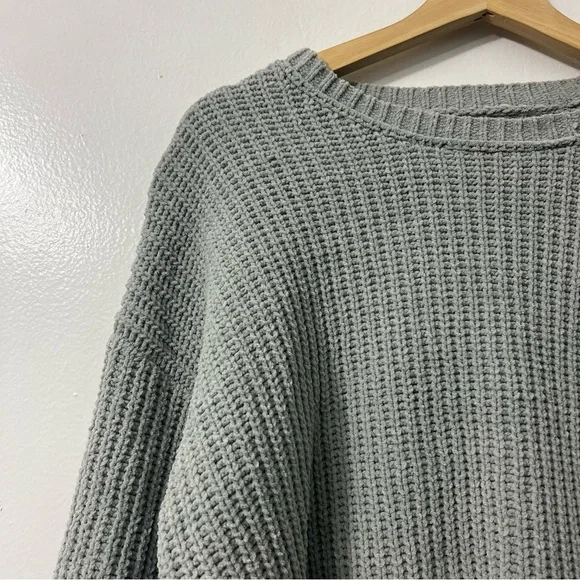 Aeropostale Chenille Knit Sage Oversized Cropped Sweater Women's M Coastal Cozy - Picture 4 of 10